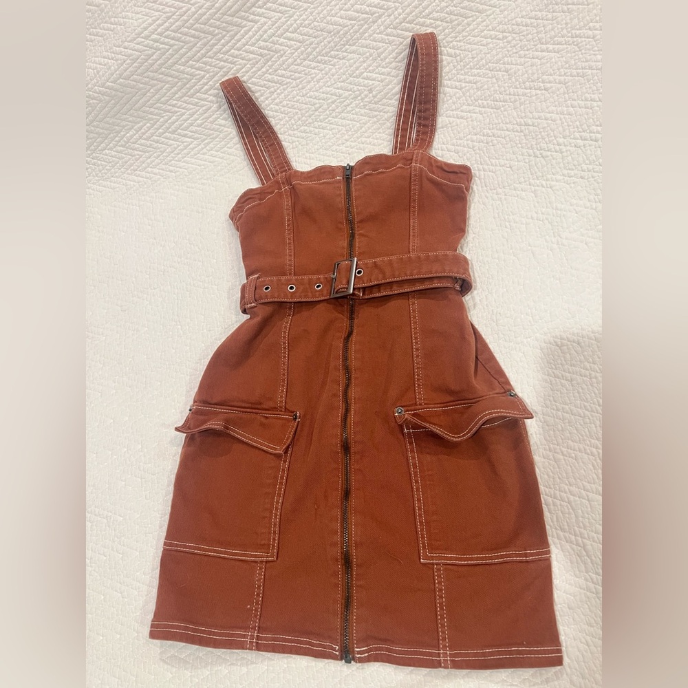 Divided Terracotta Belted Dress